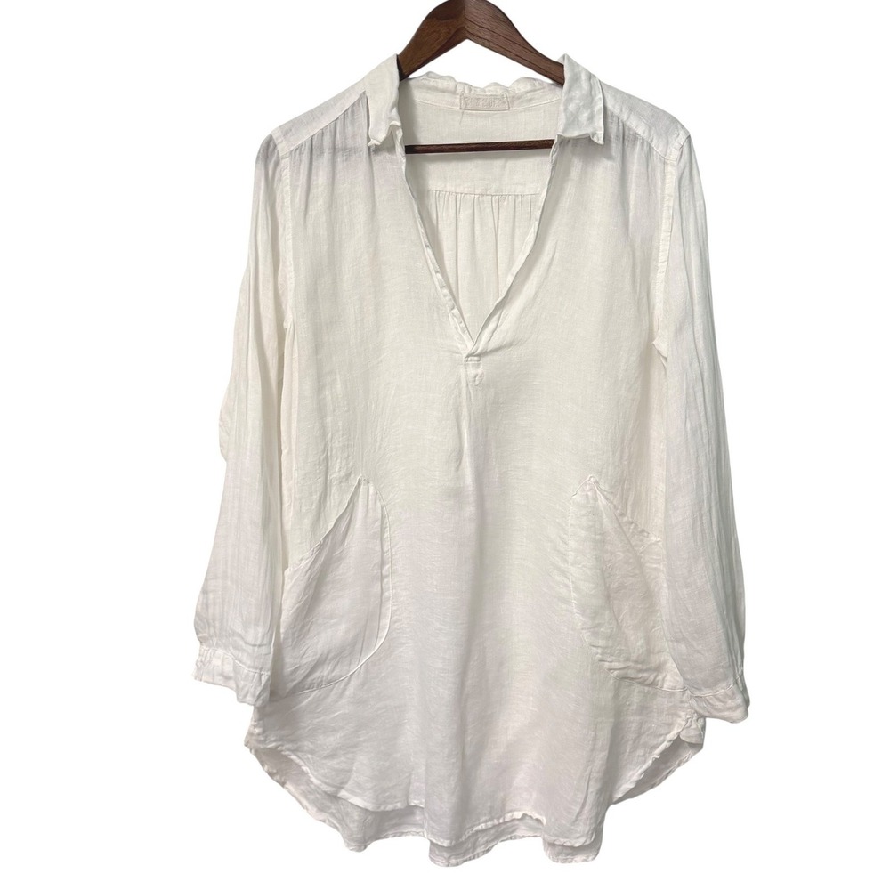 CP Shades Tunic Top Womens XS White 100% Linen Lagenlook Minimalist Coastal Boho